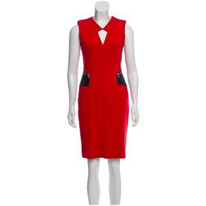 YIGAL AZROUËL Leather-Trimmed Sheath Dress Size: